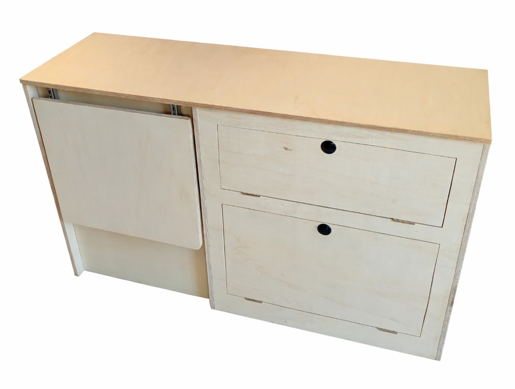 Meuble de cuisine avec table escamotable pour van aménagé